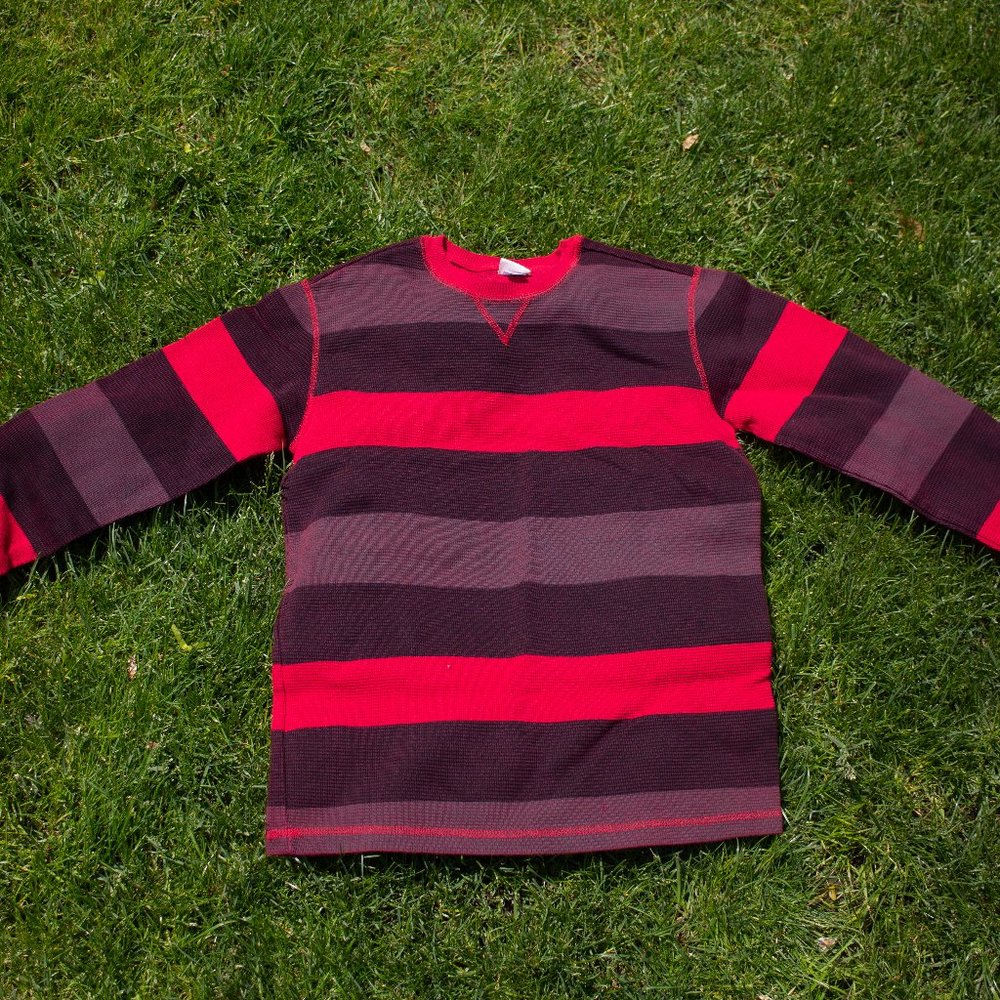 Black, Red and Maroon Striped Sweater Mens Medium